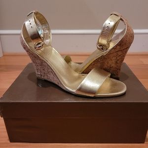 Gucci Gold Ankle Strap Wedge Size 8